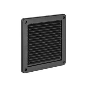 6 inch Black Plastic Fresh Air Intake Vent (Mini Louver) - Metal Bug Screen - Front