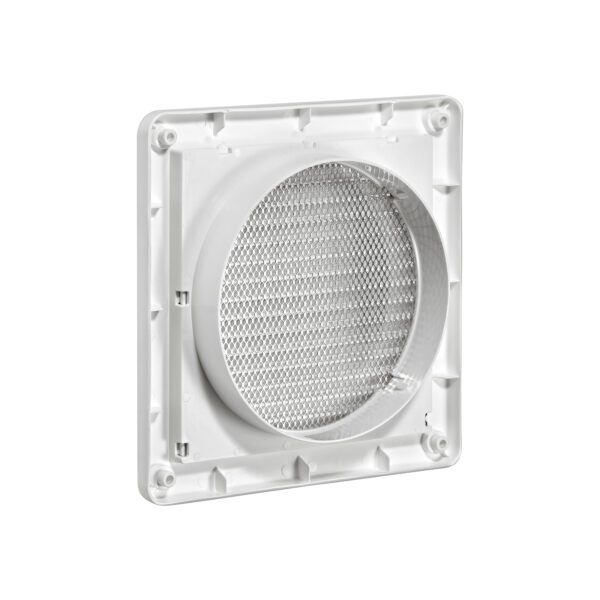 6 inch White Plastic Fresh Air Intake Vent (Mini Louver) - Metal Bug Screen - Back
