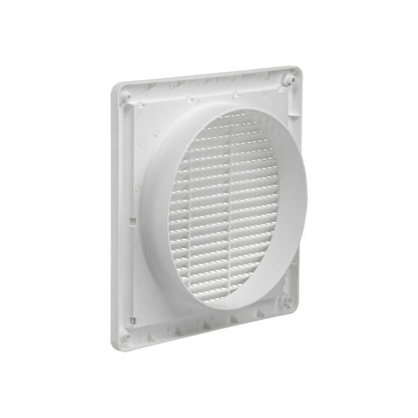 8 inch White Plastic Fresh Air Intake Vent - Removable Screen (Mini Louver) - Back