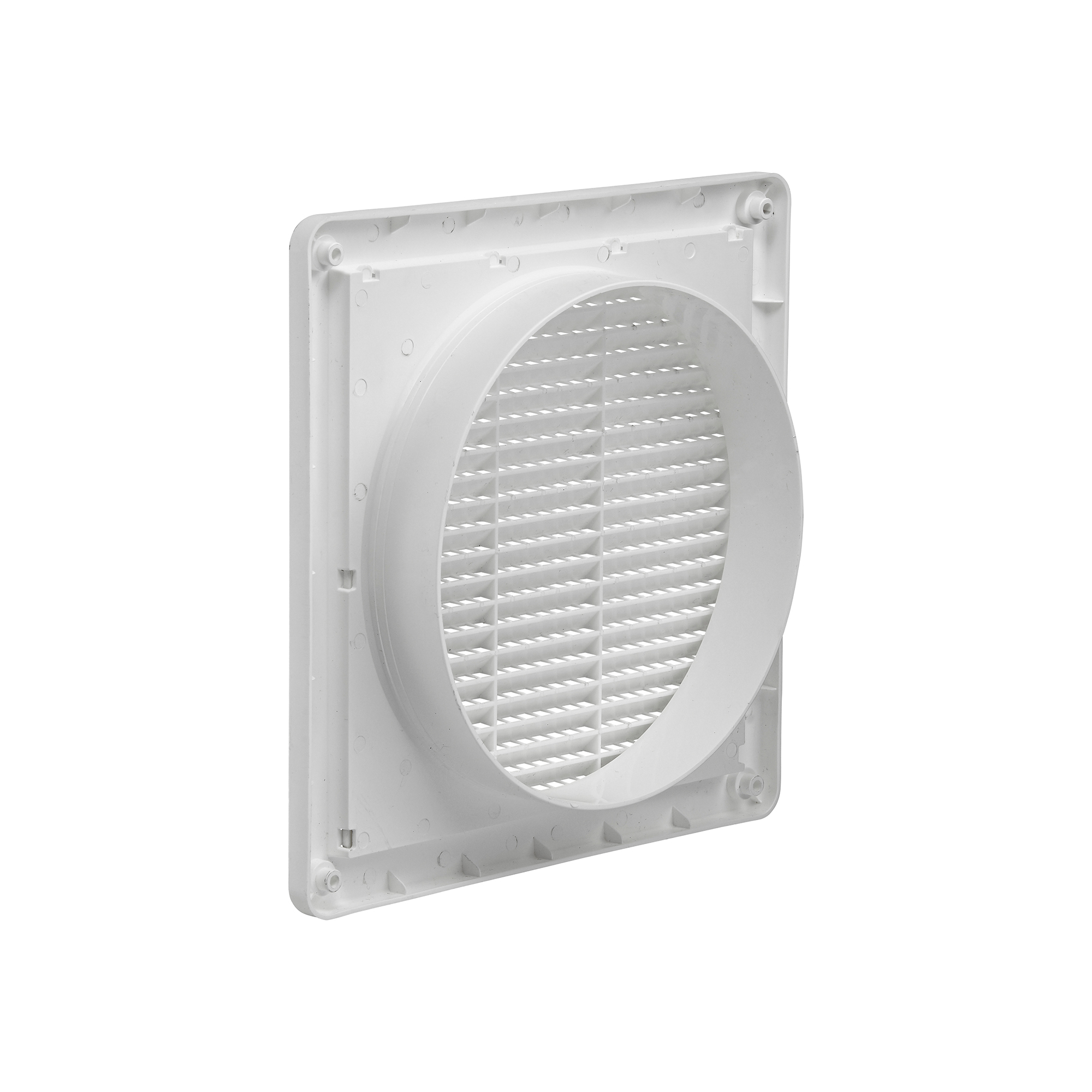 608W-ML-04 8 inch White Plastic Fresh Air Intake Vent - Removable Screen (Mini Louver) - Back