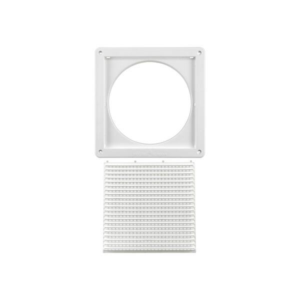 8 inch White Plastic Fresh Air Intake Vent - Removable Screen (Mini Louver) - Unassembled