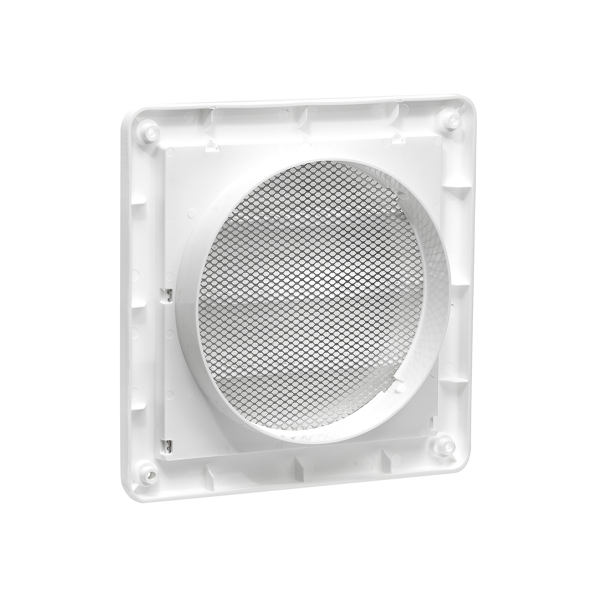 606WS-03 White Plastic Fresh Air Intake Vent (Rain Guard) - Metal Bug Screen - Back