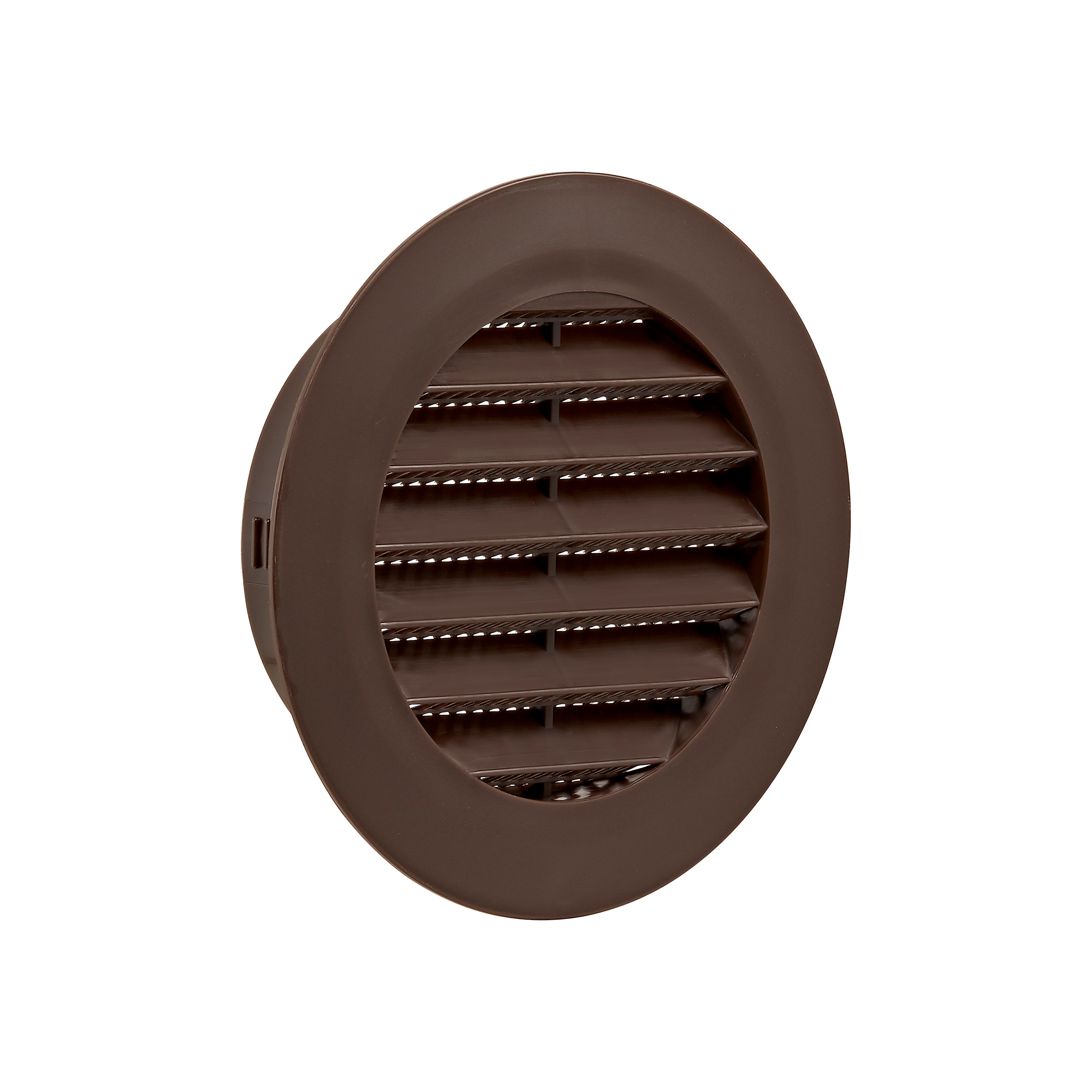 174B-02 4 inch Brown Plastic Flush Mount Round Vent - Friction Fit - Angle