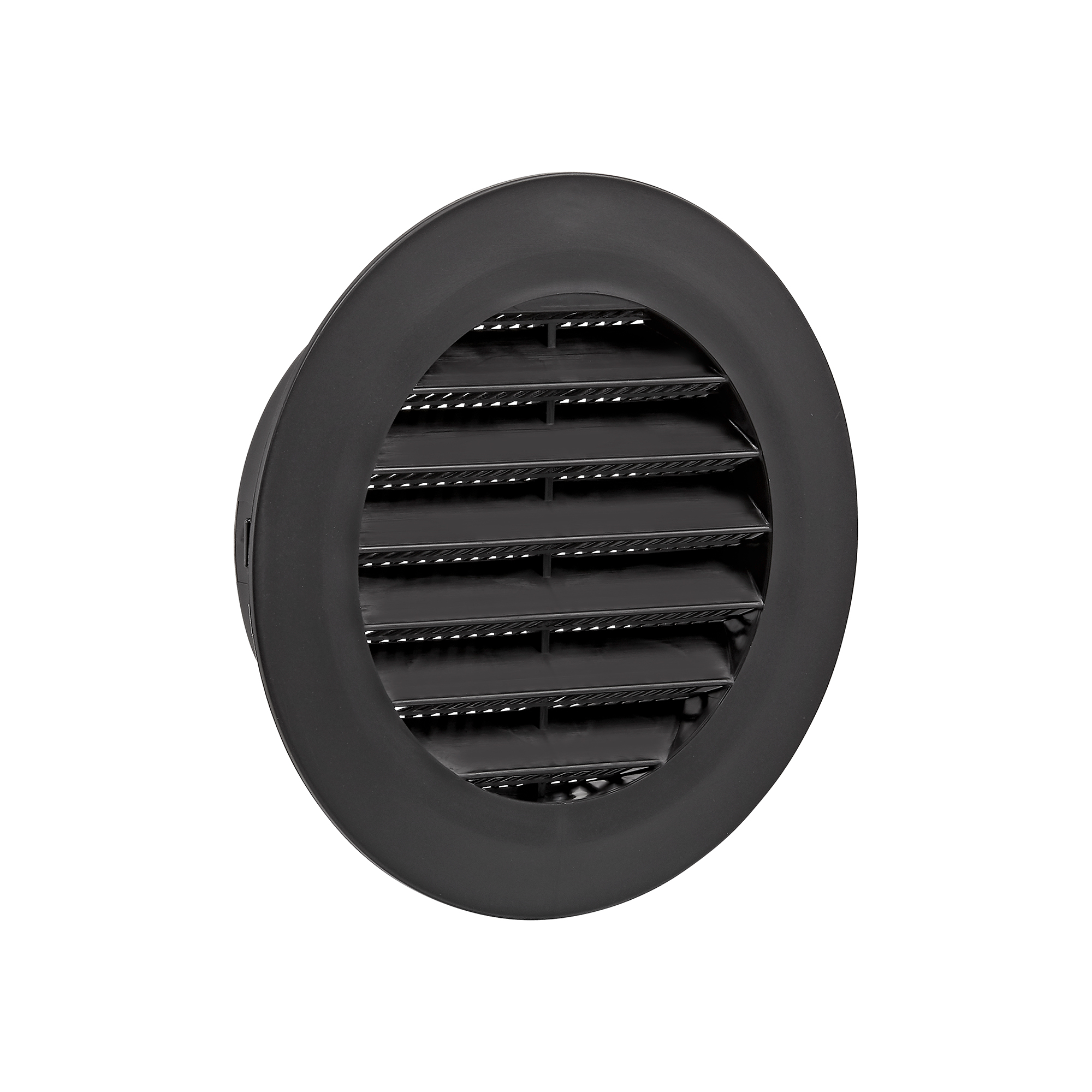 174BL-02 4 inch Black Plastic Flush Mount Round Vent - Friction Fit - Angle