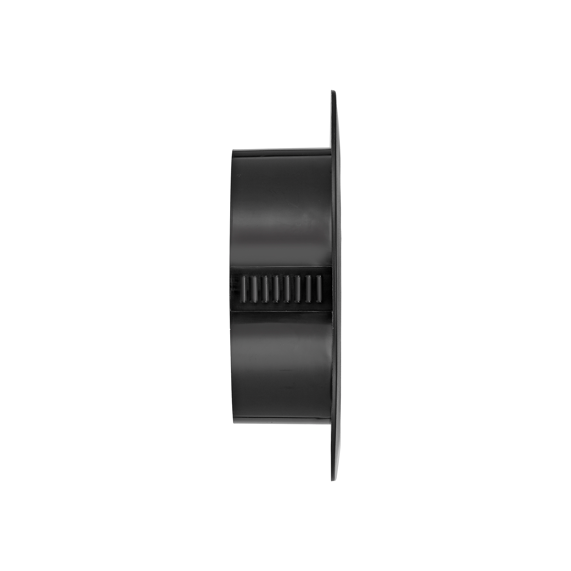 174BL-03 4 inch Black Plastic Flush Mount Round Vent - Friction Fit - Side