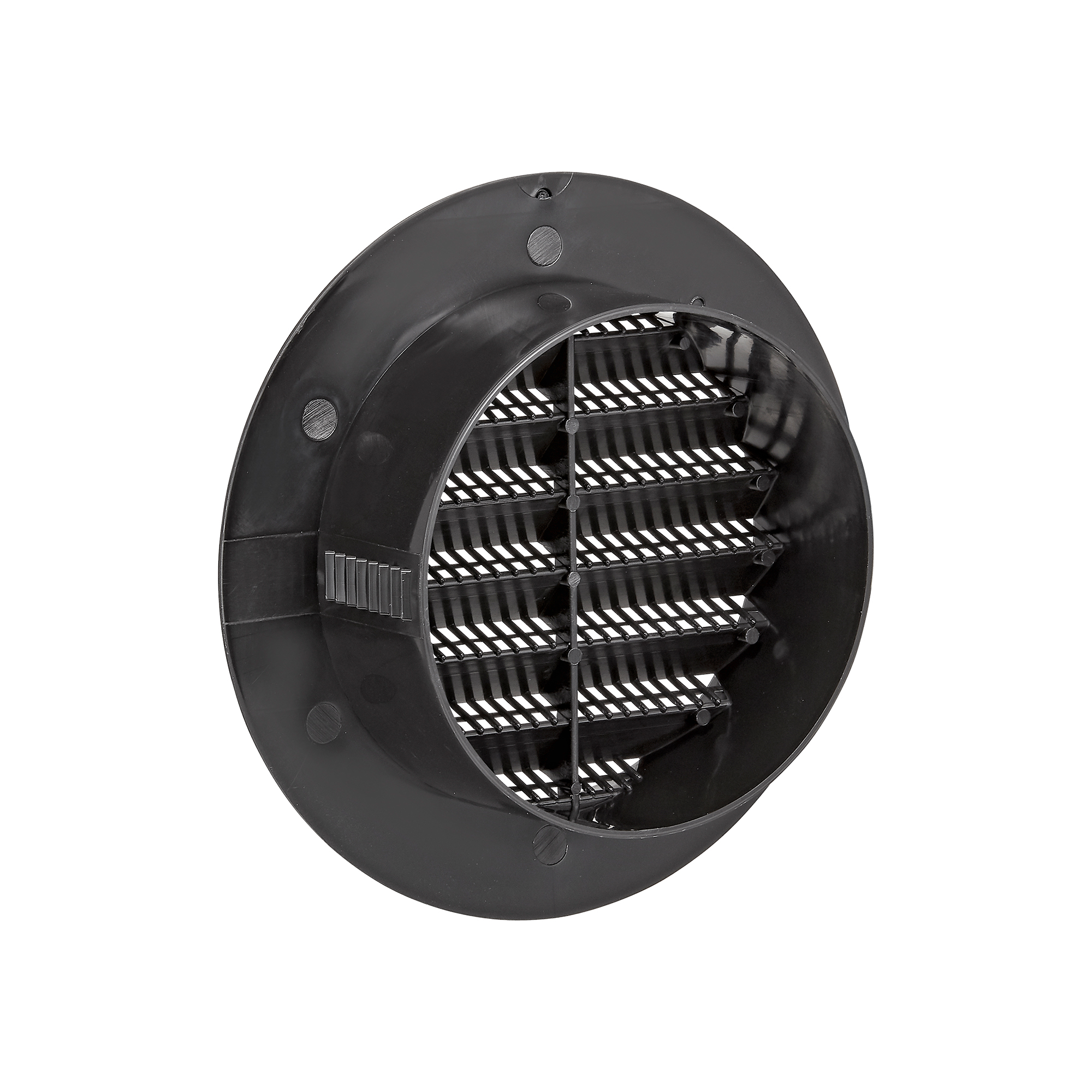 174BL-04 4 inch Black Plastic Flush Mount Round Vent - Friction Fit - Back