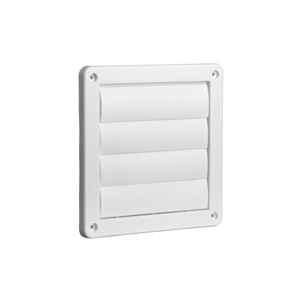 White Plastic Wall Exhaust Vent (Louvered) - Flush Mount - Angle