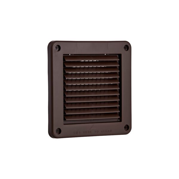 Brown Plastic Fresh Air Intake Vent (Mini Louver) - Removable Screen - Flush Mount - Angle