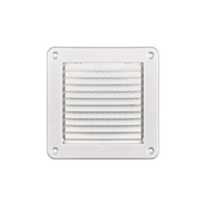 White Plastic Fresh Air Intake Vent (Mini Louver) - Removable Screen - Flush Mount - Front