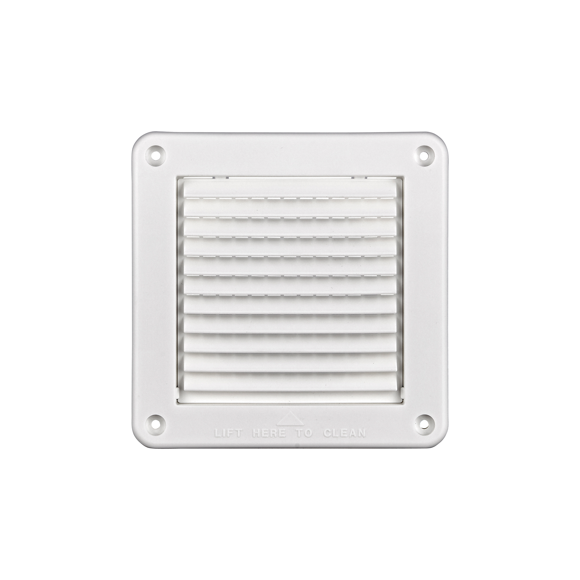 White Plastic Fresh Air Intake Vent (Mini Louver) - Removable Screen - Flush Mount - Front