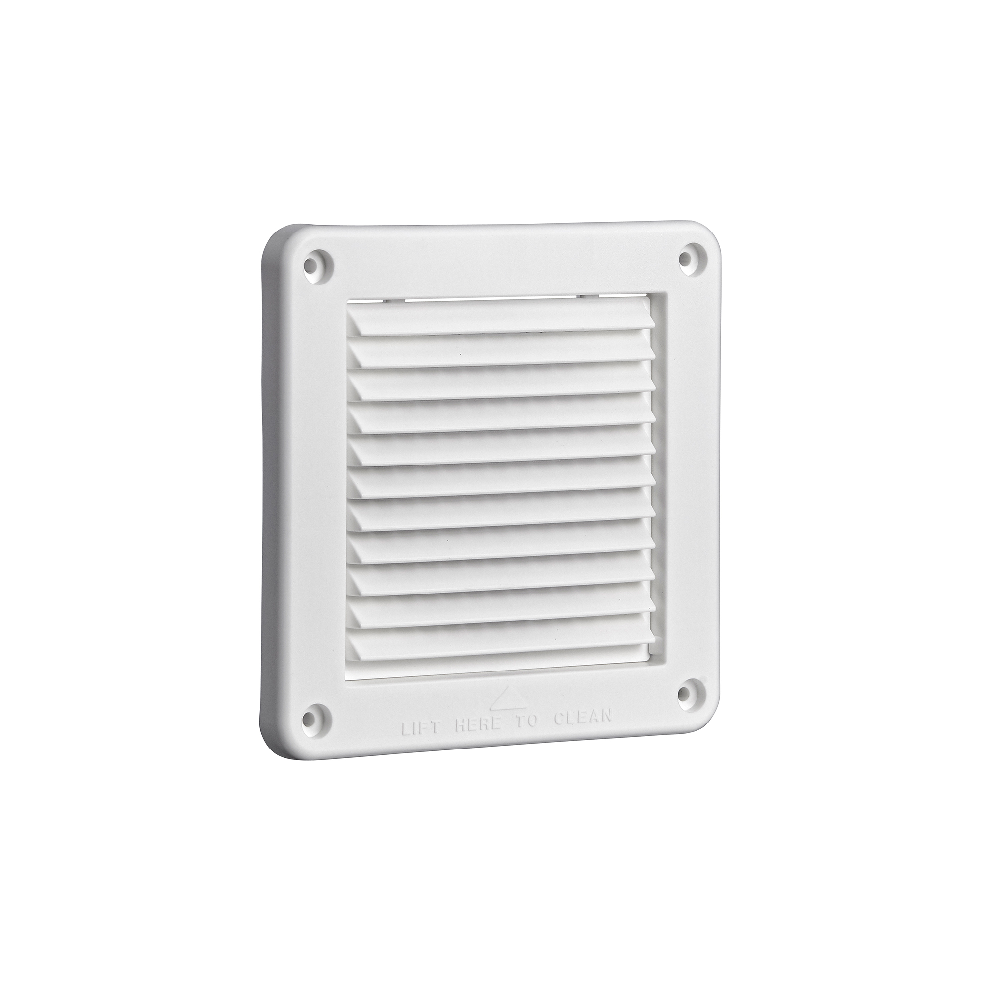 604W-ML-NC-02 White Plastic Fresh Air Intake Vent (Mini Louver) - Removable Screen - Flush Mount - Angle