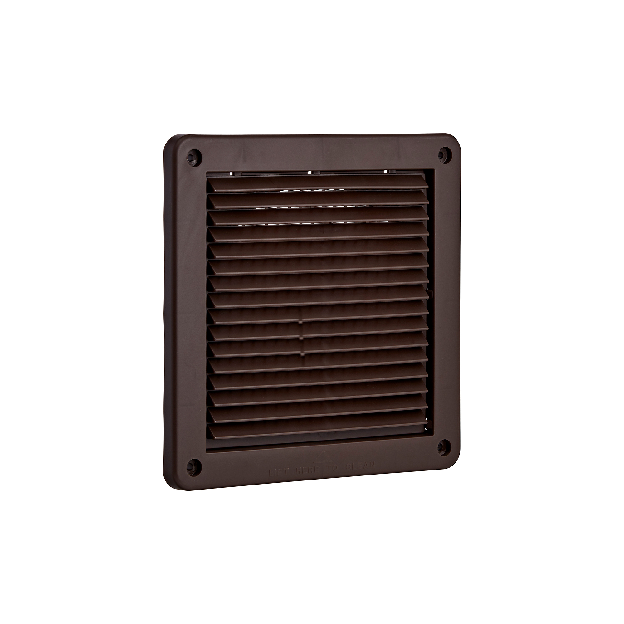 606B-ML-NC-02 Brown Plastic Fresh Air Intake Vent (Mini Louver) - Removable Screen - Flush Mount - Angle