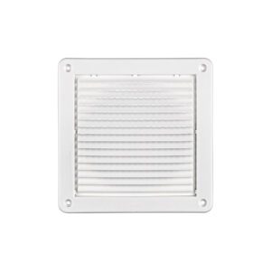 White Plastic Fresh Air Intake Vent (Mini Louver) - Removable Screen - Flush Mount - Front