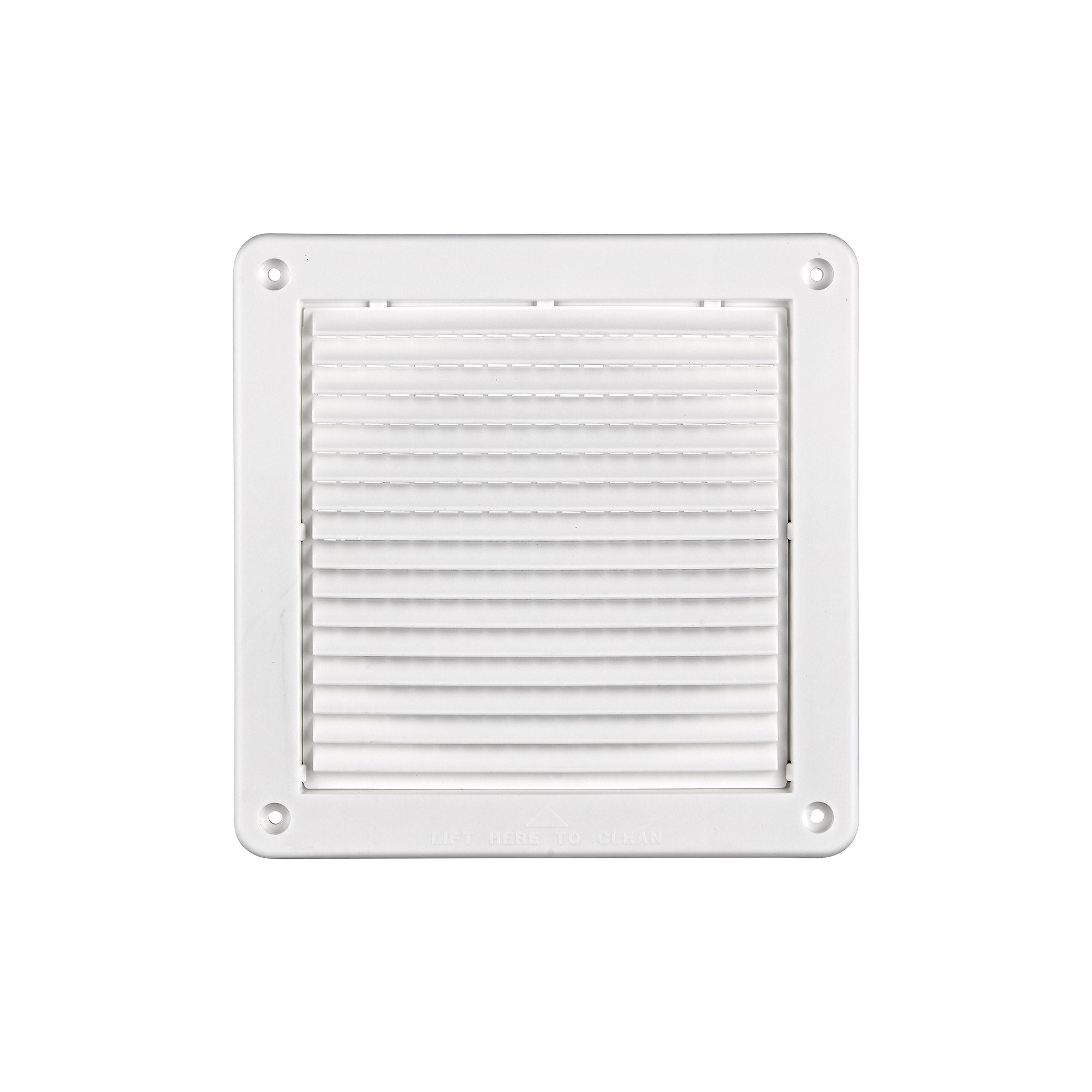 White Plastic Fresh Air Intake Vent (Mini Louver) - Removable Screen - Flush Mount - Front