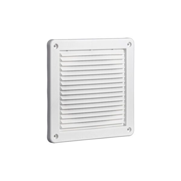 White Plastic Fresh Air Intake Vent (Mini Louver) - Removable Screen - Flush Mount - Angle