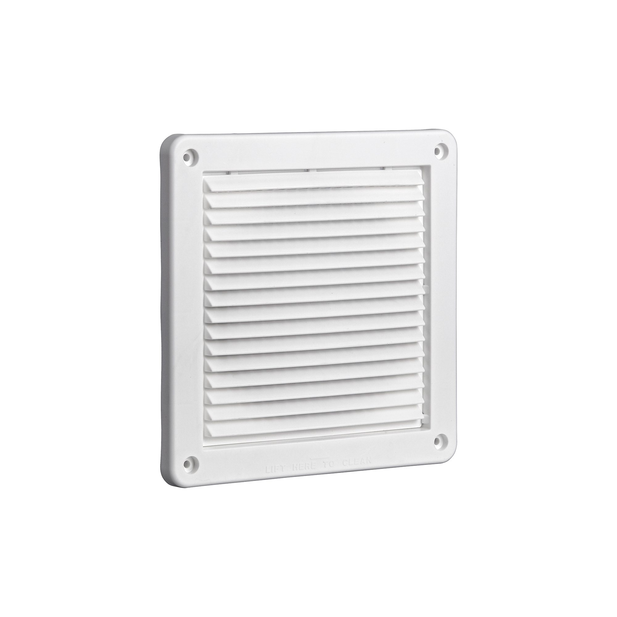White Plastic Fresh Air Intake Vent (Mini Louver) - Removable Screen - Flush Mount - Angle