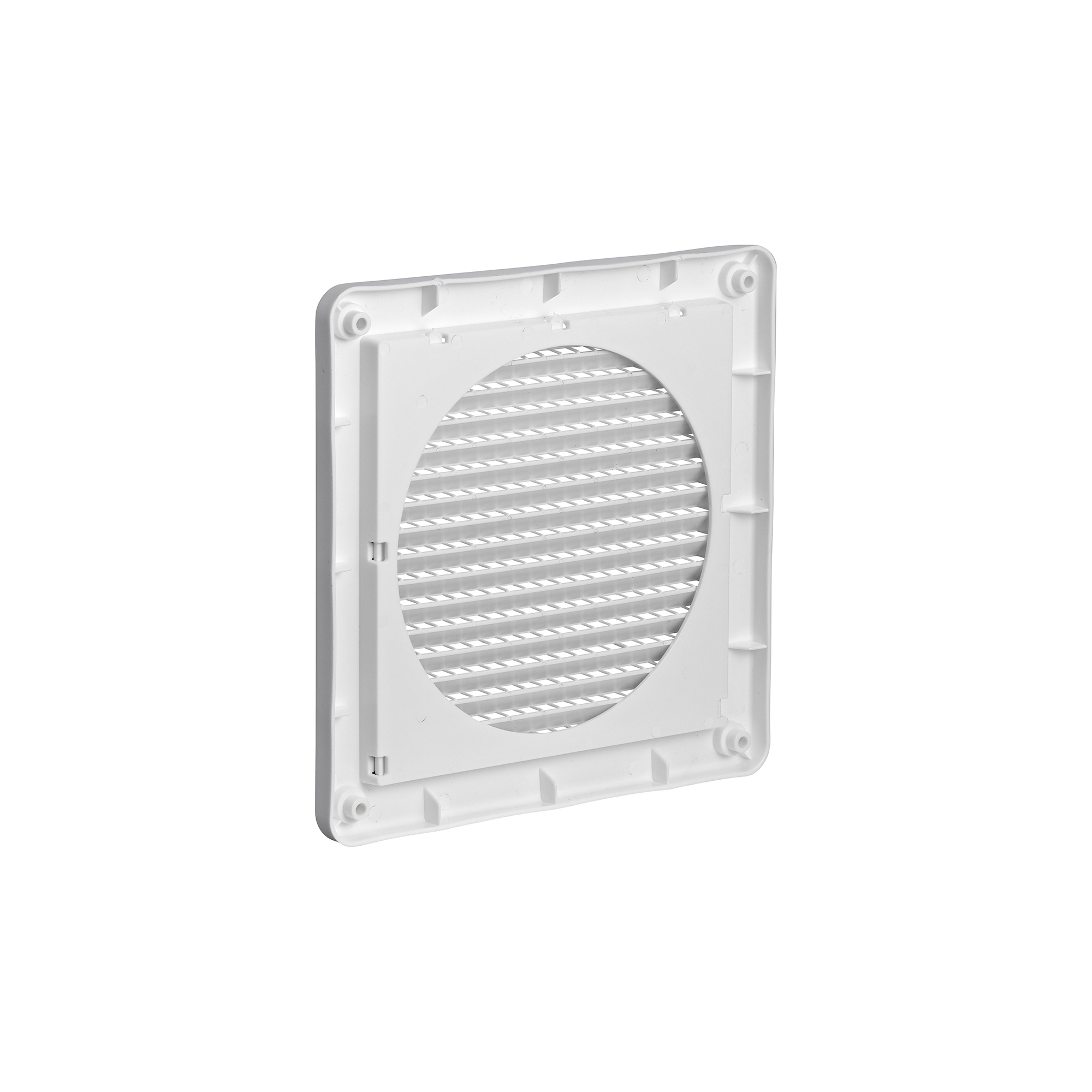 White Plastic Fresh Air Intake Vent (Mini Louver) - Removable Screen - Flush Mount - Back