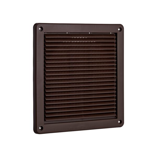 Brown Plastic Fresh Air Intake Vent (Mini Louver) - Removable Screen - Flush Mount - Angle
