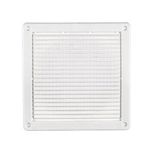White Plastic Fresh Air Intake Vent (Mini Louver) - Removable Screen - Flush Mount - Front