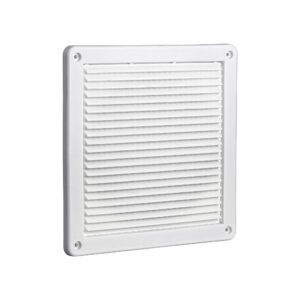 White Plastic Fresh Air Intake Vent (Mini Louver) - Removable Screen - Flush Mount - Angle
