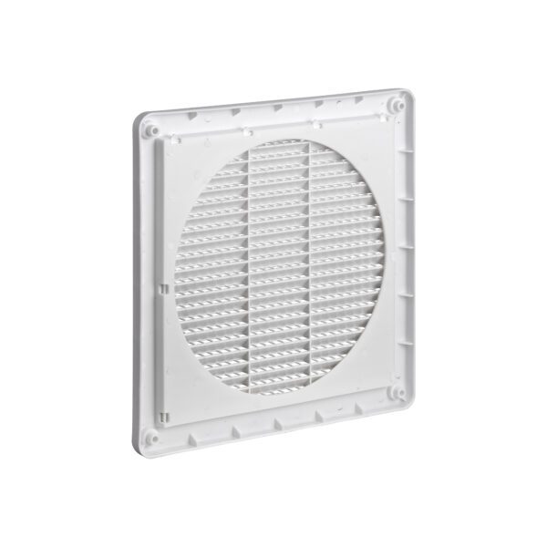 White Plastic Fresh Air Intake Vent (Mini Louver) - Removable Screen - Flush Mount - Back