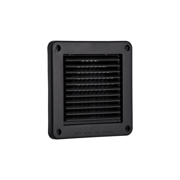 Black Plastic Fresh Air Intake Vent (Mini Louver) - Removable Screen - Flush Mount - Angle