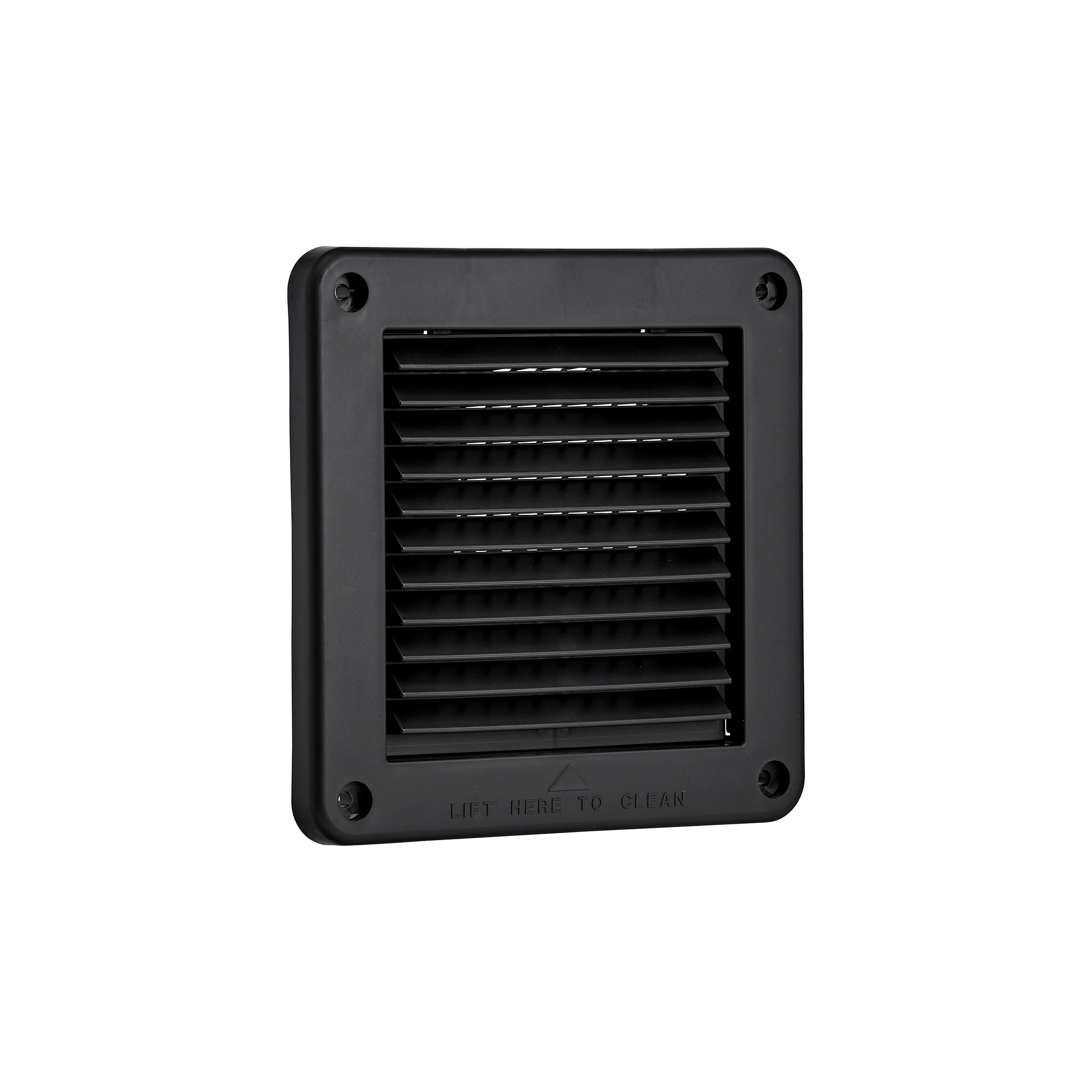 Black Plastic Fresh Air Intake Vent (Mini Louver) - Removable Screen - Flush Mount - Angle