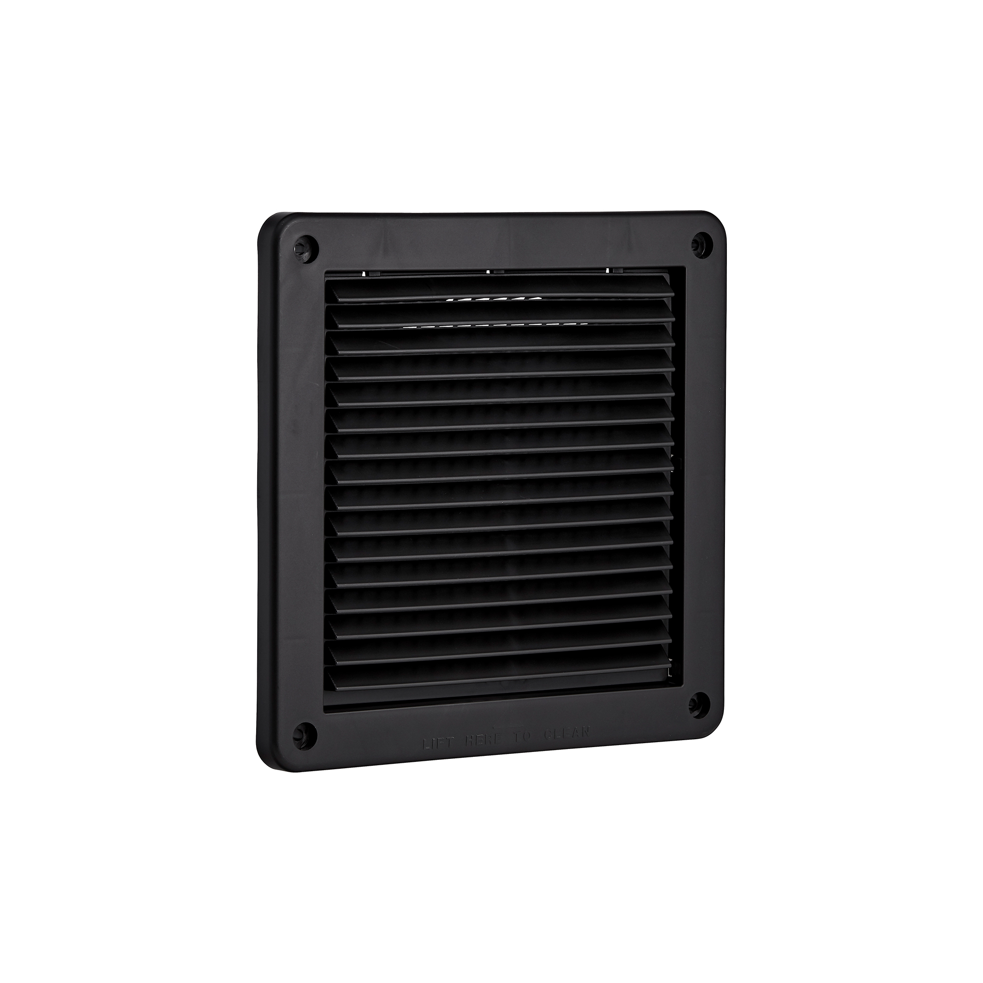 606BL-ML-NC-02 Black Plastic Fresh Air Intake Vent (Mini Louver) - Removable Screen - Flush Mount - Angle