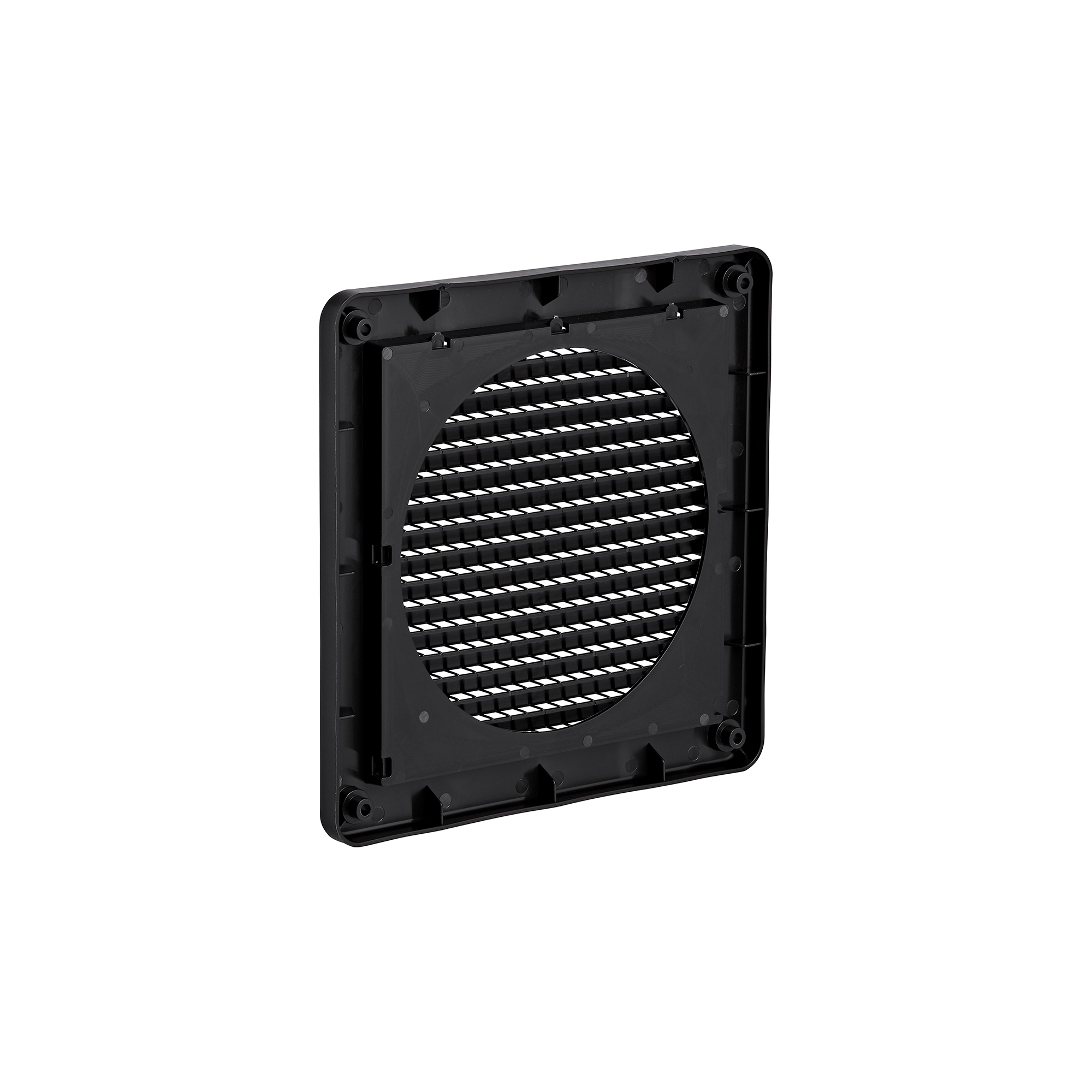 606BL-ML-NC-04 Black Plastic Fresh Air Intake Vent (Mini Louver) - Removable Screen - Flush Mount - Back