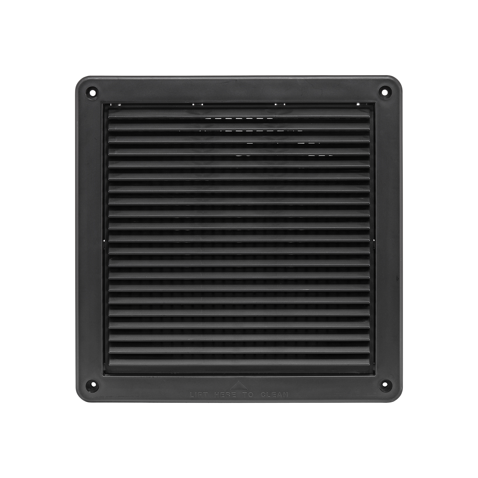 608BL-ML-NC-01 Black Plastic Fresh Air Intake Vent (Mini Louver) - Removable Screen - Flush Mount - Front