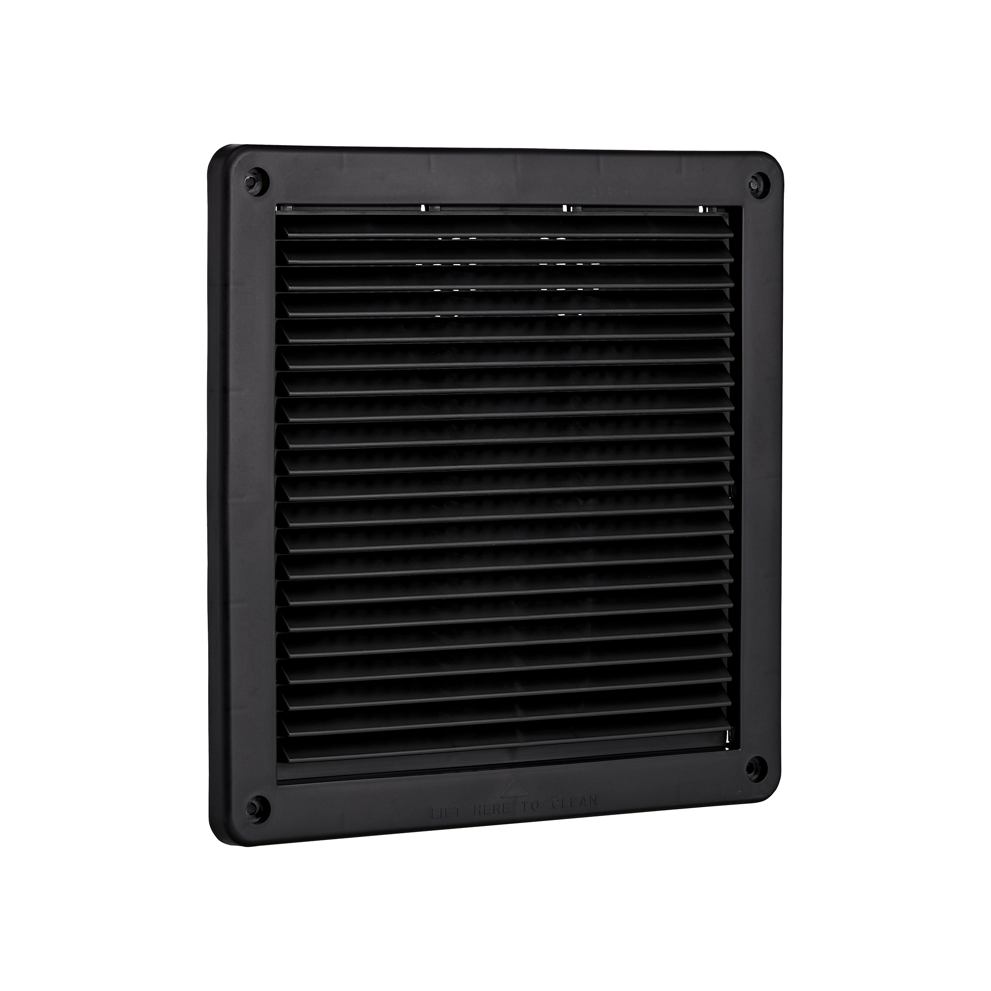 608BL-ML-NC-02 Black Plastic Fresh Air Intake Vent (Mini Louver) - Removable Screen - Flush Mount - Angle