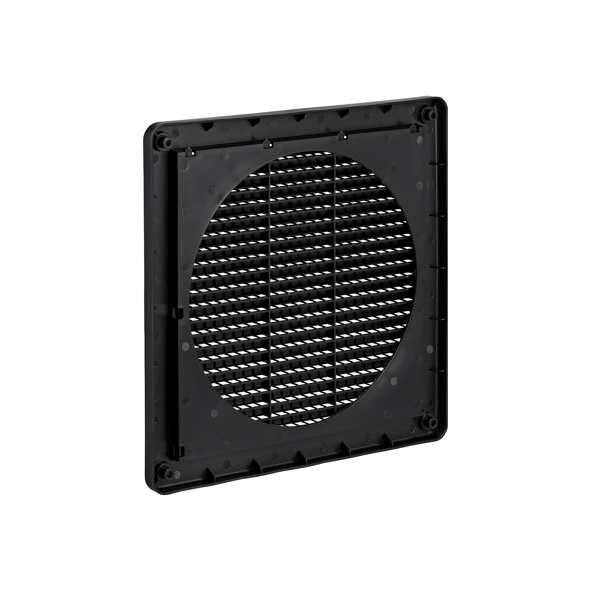 608BL-ML-NC-04 Black Plastic Fresh Air Intake Vent (Mini Louver) - Removable Screen - Flush Mount - Back