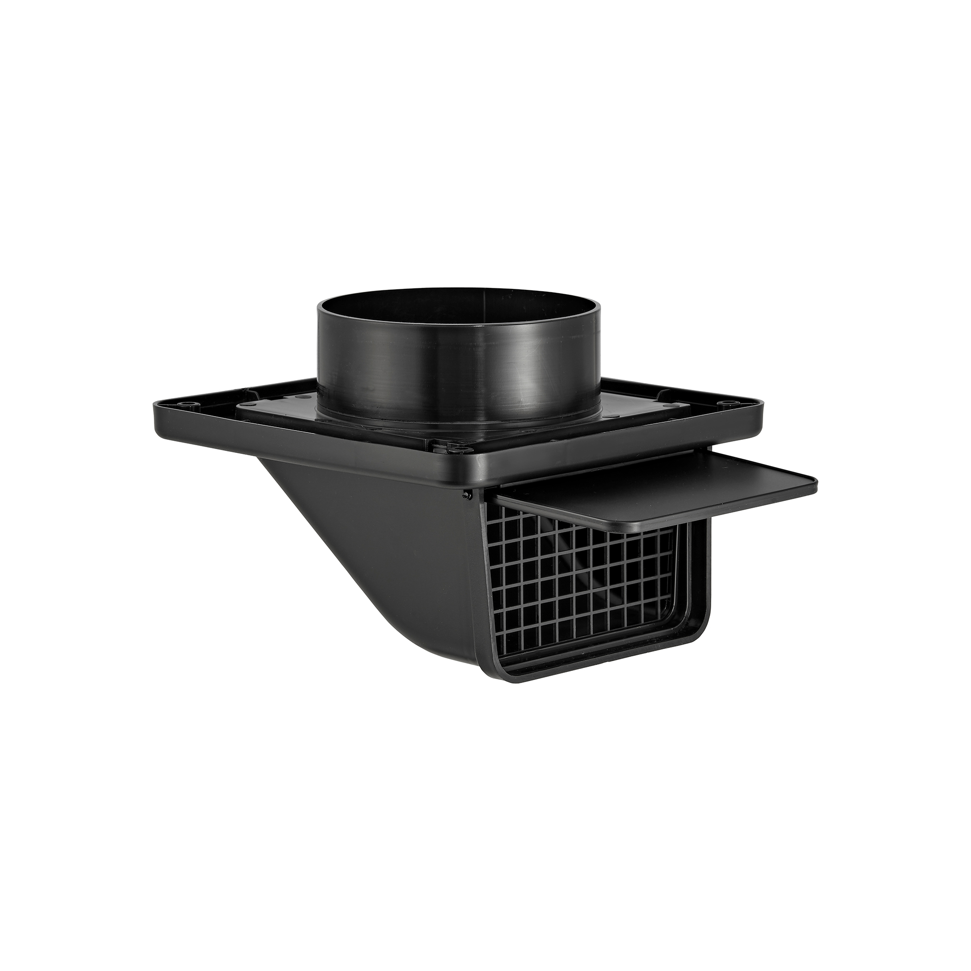 Black Plastic Soffit Continuous Run Bath Fan Exhaust Vent - Damper - Screen - Opened