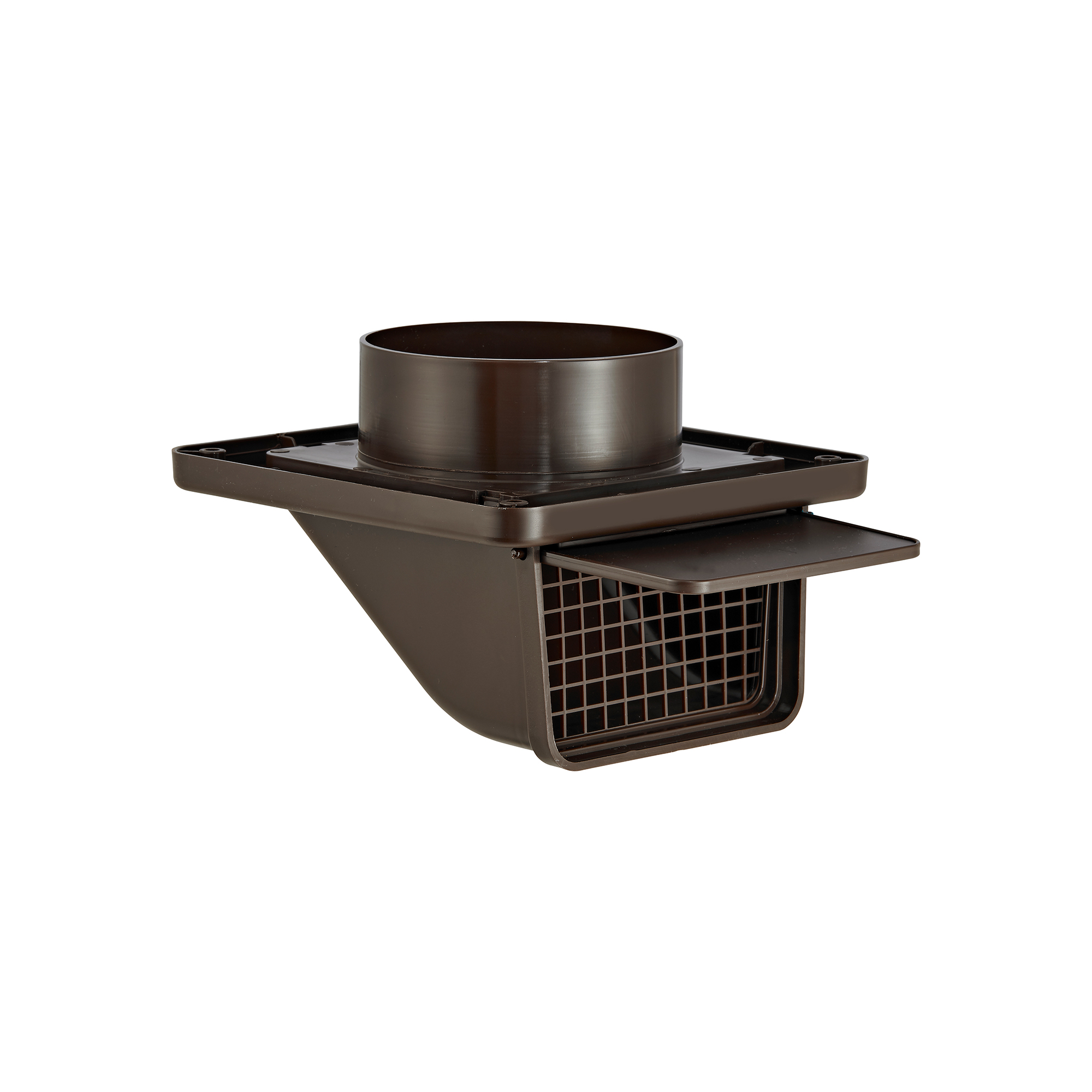 Brown Plastic Soffit Continuous Run Bath Fan Exhaust Vent - Damper - Screen - Opened