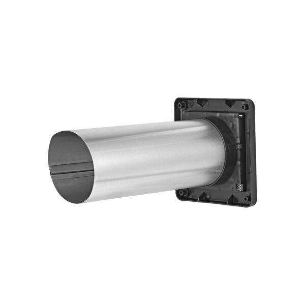 Black Plastic Wall Exhaust Single Flap Bath Vent - Bug Screen - 11 inch Pipe - Back