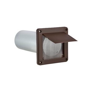 Brown Plastic Wall Exhaust Single Flap Bath Vent - Bug Screen - 11 inch Pipe - Opened