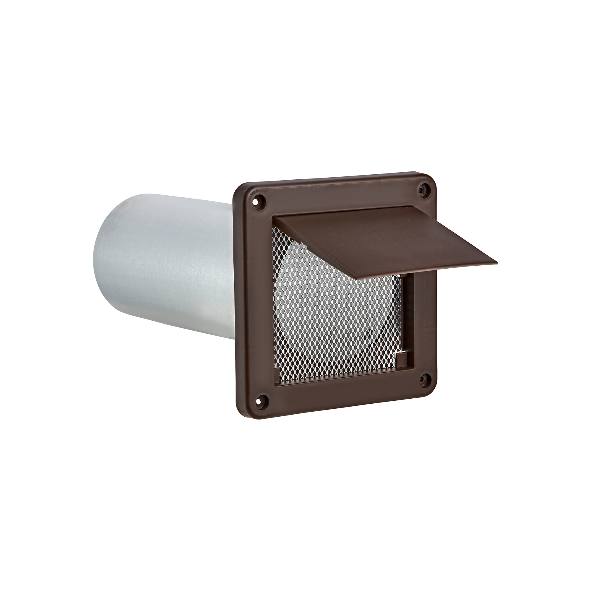 Brown Plastic Wall Exhaust Single Flap Bath Vent - Bug Screen - 11 inch Pipe - Opened