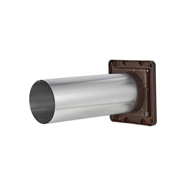 Brown Plastic Wall Exhaust Single Flap Bath Vent - Bug Screen - 11 inch Pipe - Back