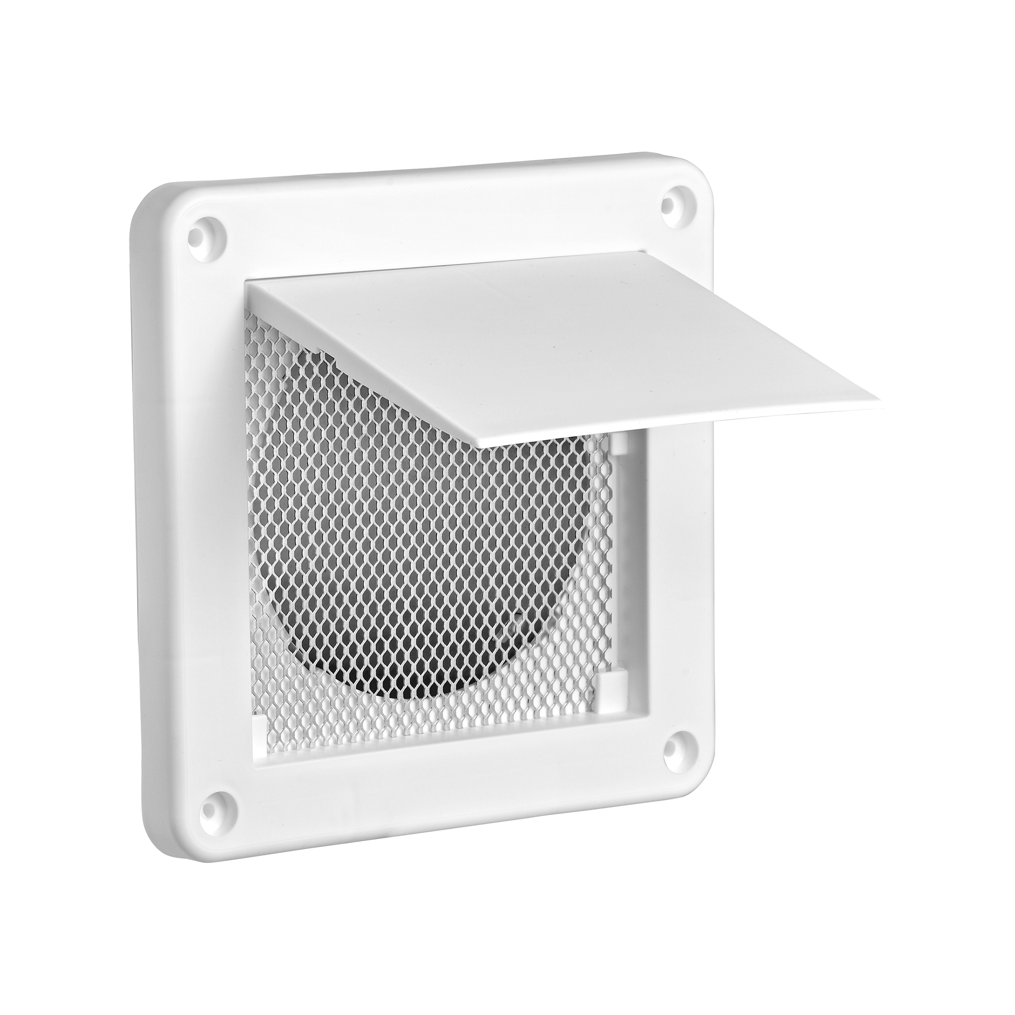 White Plastic Wall Exhaust Single Flap Bath Vent - Bug Screen - Opened