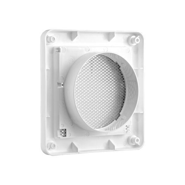 White Plastic Wall Exhaust Single Flap Bath Vent - Bug Screen - Back