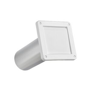 White Plastic Wall Exhaust Single Flap Bath Vent - Bug Screen - 11 inch Pipe - Closed