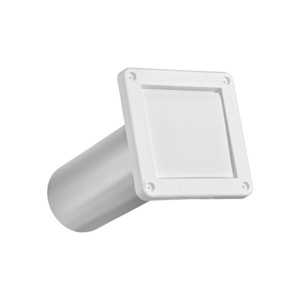 White Plastic Wall Exhaust Single Flap Bath Vent - Bug Screen - 11 inch Pipe - Closed