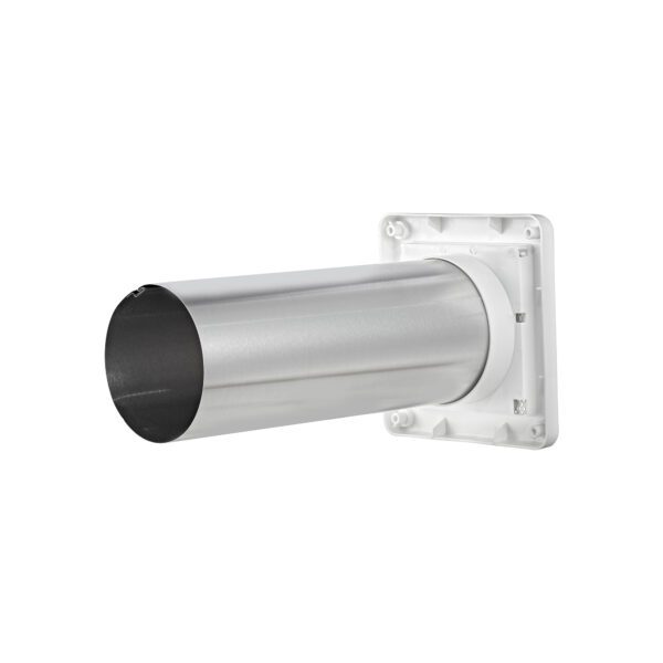 White Plastic Wall Exhaust Single Flap Bath Vent - Bug Screen - 11 inch Pipe - Back