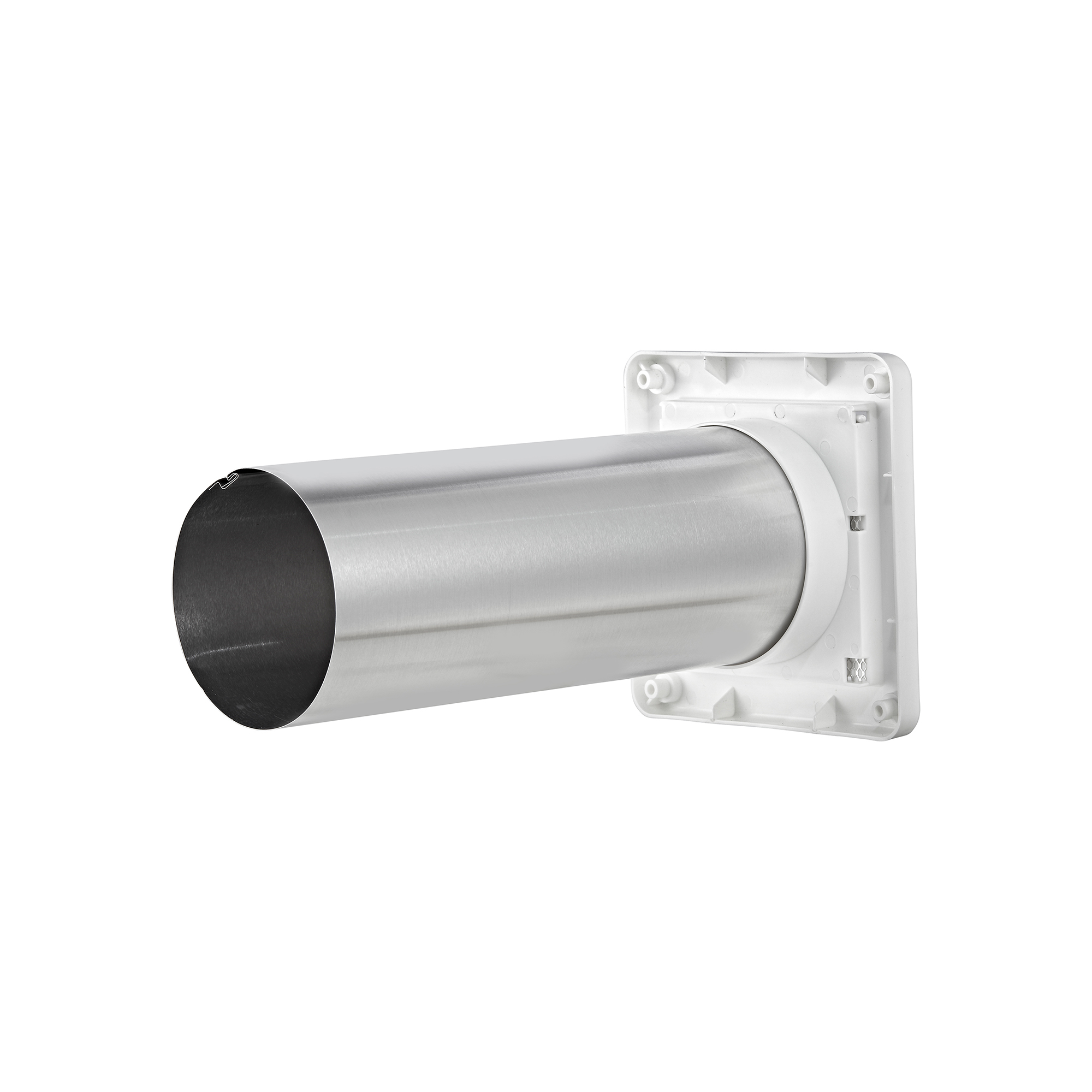 1422WSTP-04 White Plastic Wall Exhaust Single Flap Bath Vent - Bug Screen - 11 inch Pipe - Back