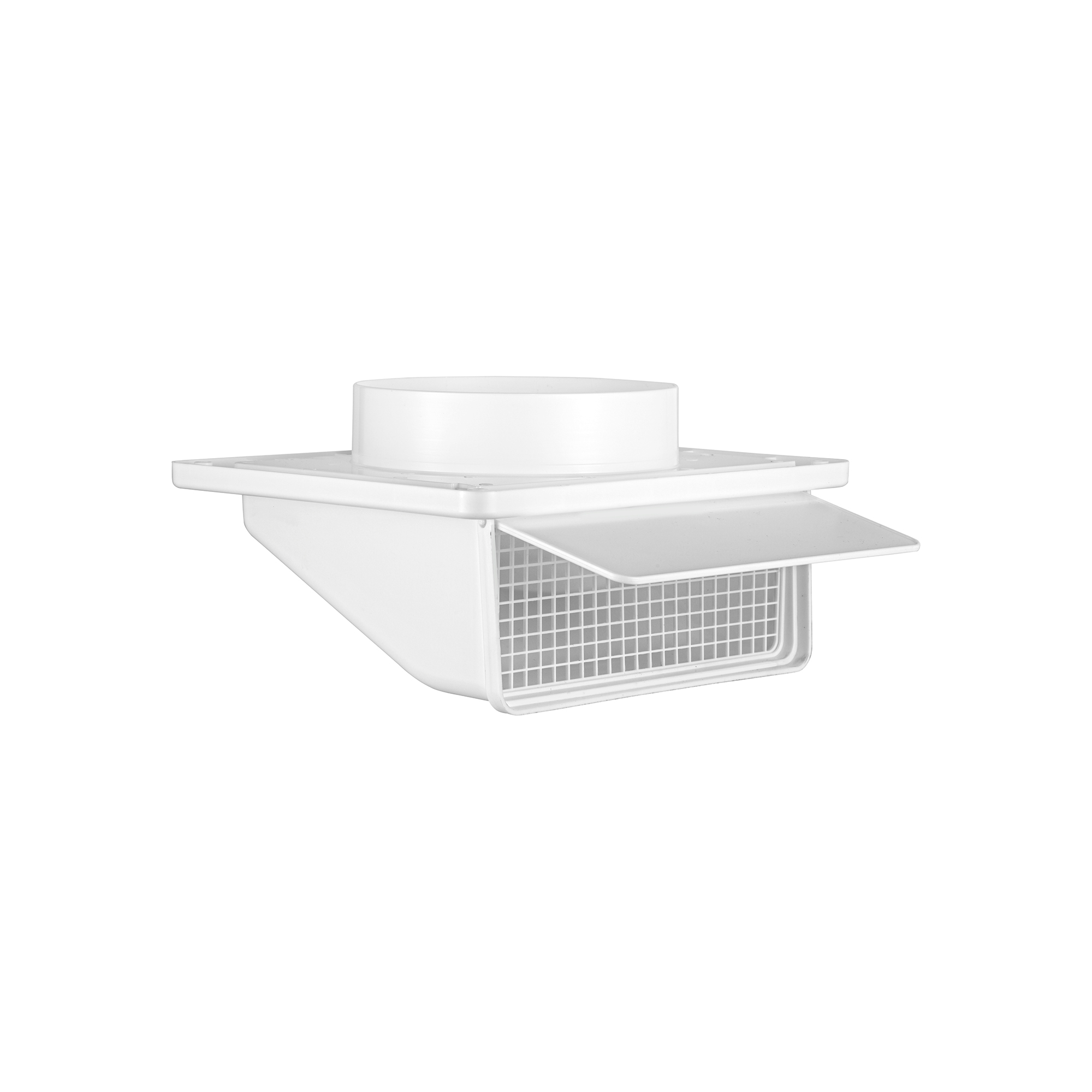 White Plastic Soffit Continuous Run Bath Fan Exhaust Vent - Damper - Screen - Opened