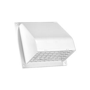 White Plastic Wall Exhaust Hood Dryer Vent - Damper - Removable Screen - Flat Flange - Flush Mount - Angled Closed