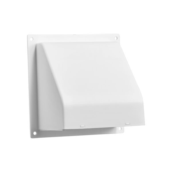 White Plastic Wall Exhaust Hood Dryer Vent - Damper - Removable Screen - Flat Flange - Flush Mount - Front