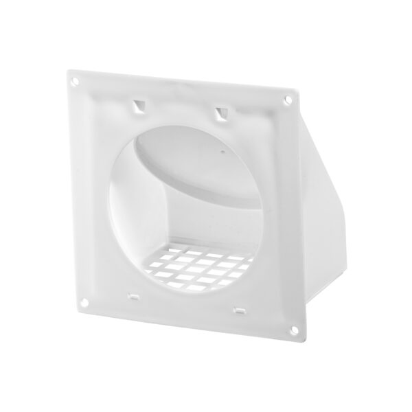 White Plastic Wall Exhaust Hood Dryer Vent - Damper - Removable Screen - Flat Flange - Flush Mount - Back Opened