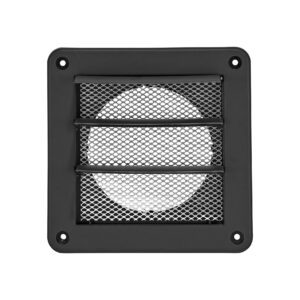 Black Plastic Wall Exhaust Vent (Louvered) - Metal Bug Screen - Opened