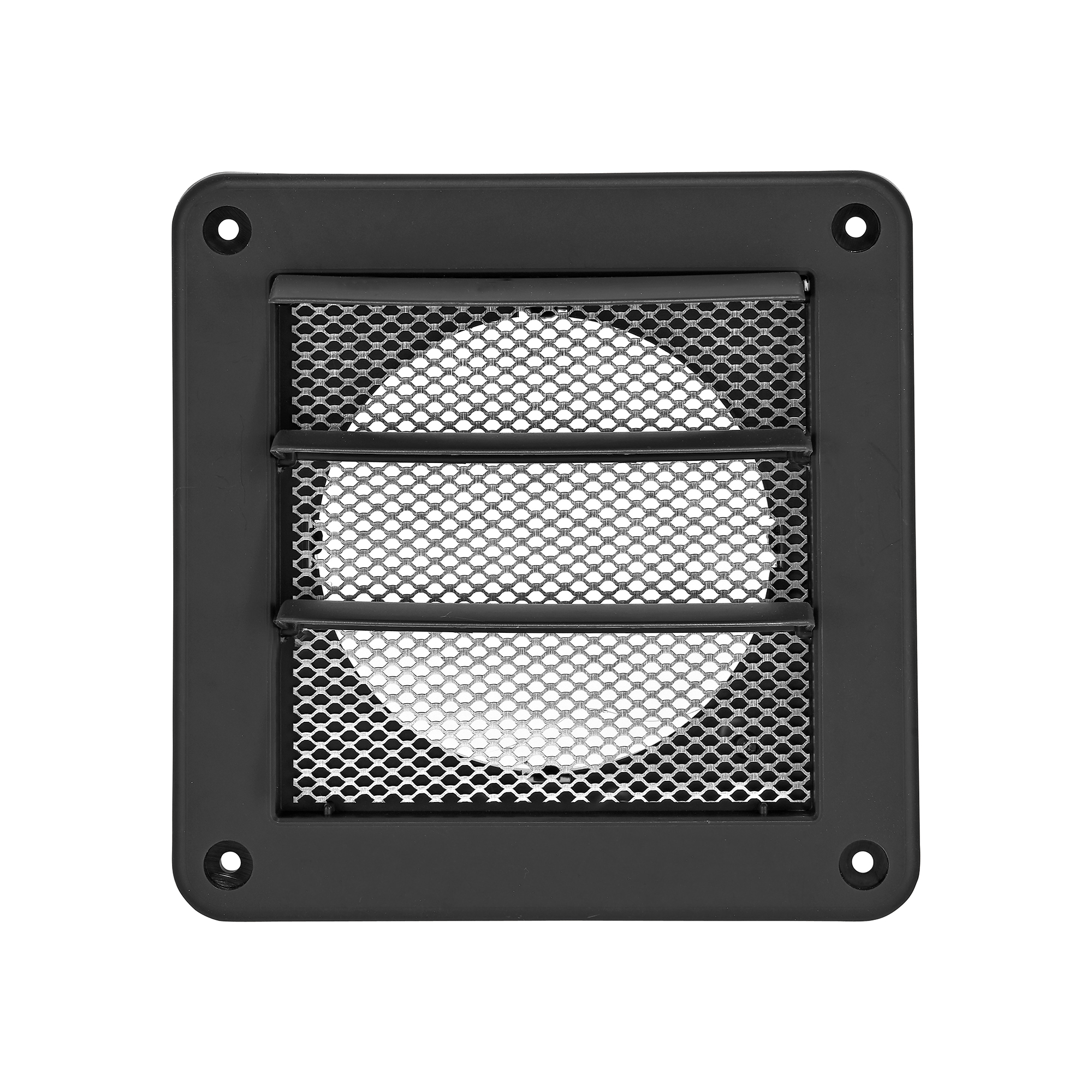 Black Plastic Wall Exhaust Vent (Louvered) - Metal Bug Screen - Opened